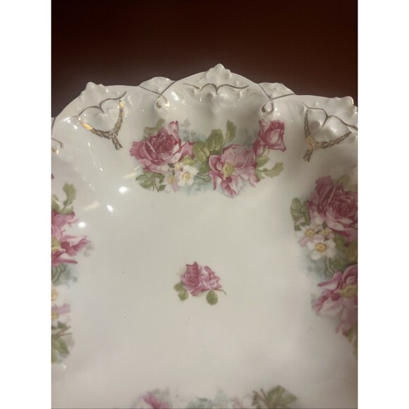 Antique MZ AUSTRIA Hand Painted Bowl Pink Roses Embossed Mold Victorian - Picture 3 of 8